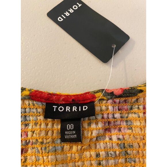 NWT Torrid Top Blouse Tunic Floral Yellow 3/4 Sleeve Blouse Torrid 00 Medium - Picture 3 of 9
